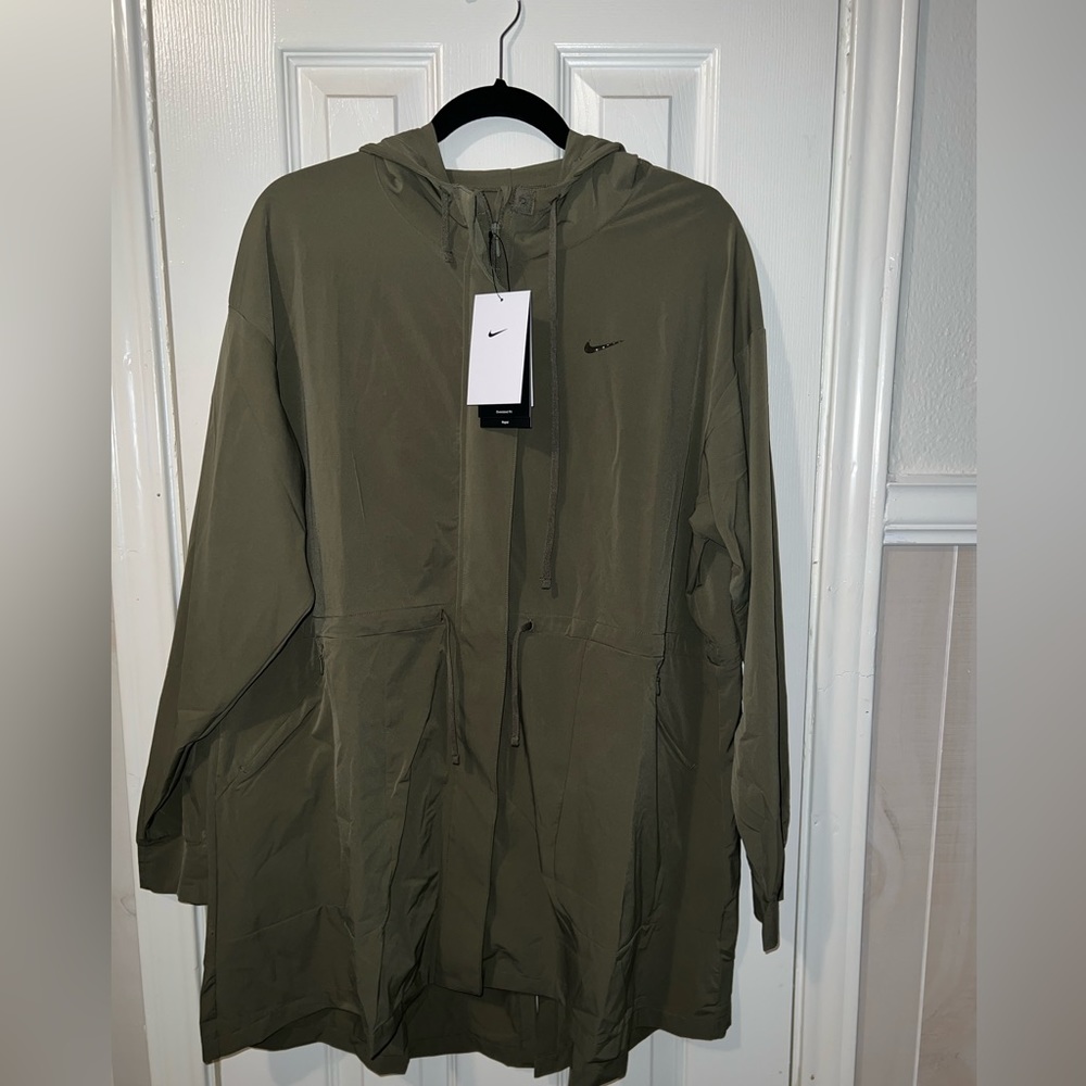 Nike Dri-Fit Womens Bliss Luxe Hooded Training Jacket Sz L Olive DH3527-222